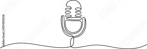 Microphone sign line continuous drawing vector. One line Microphone vector. one line Icon drawing