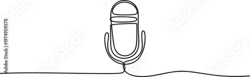Microphone sign line continuous drawing vector. One line Microphone vector. one line Icon drawing