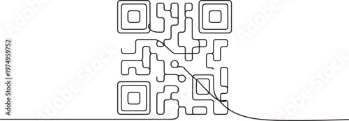 QR code sign line continuous drawing vector. One line QR code icon. one line Icon drawing