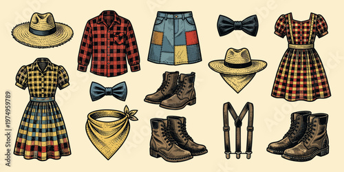 Brazilian June Festival Caipira Clothes Boots Hat Set