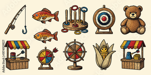 Vibrant Carnival Games and Booths for Fairground Entertainment Collection