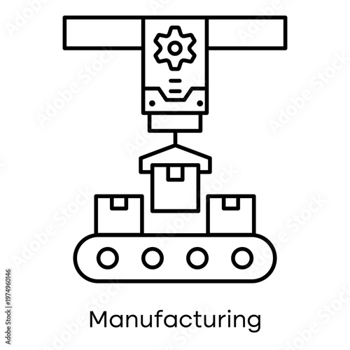 Factory Automation Line Icon with Robotic Arm
