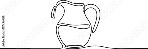 Jug glass icon line continuous drawing vector. One line Jug, milk, juice, wine icon vector background. The pitcher pours milk, juice, wine icon. one line Icon drawing