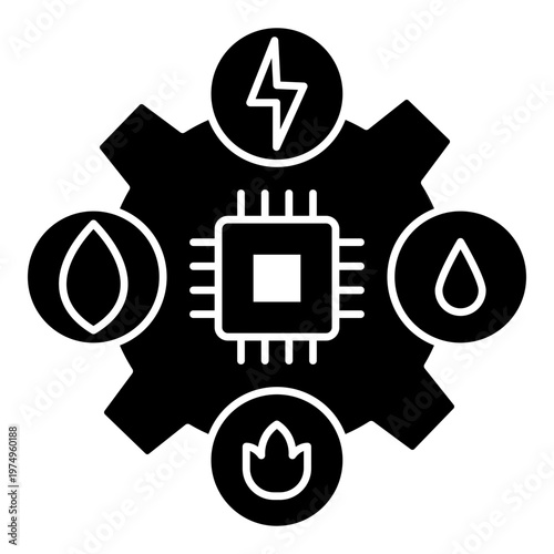 Sustainable Energy Outline Icon with Power Sources