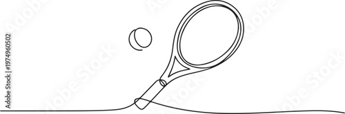 Tennis racket icon line continuous drawing vector. One line Tennis racket icon vector background. Tennis racket with ball icon. one line Icon drawing
