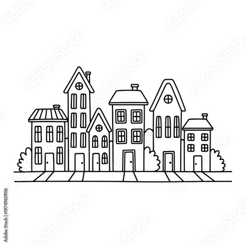 Charming sketch of a european townscape with detailed buildings