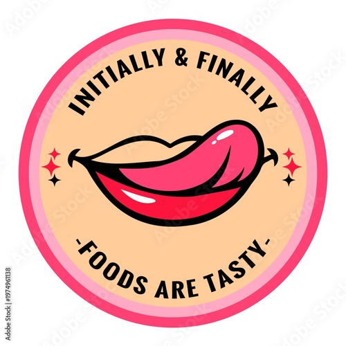 Cartoon tongue licking upper lips, Minimalist vector Sticker