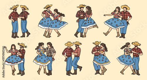 Brazilian June Festival Dance Couple Folk Celebration Set