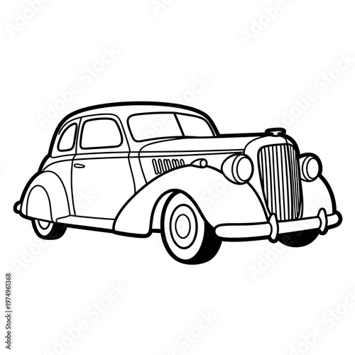 Vintage automobile illustration classic car design in black and white