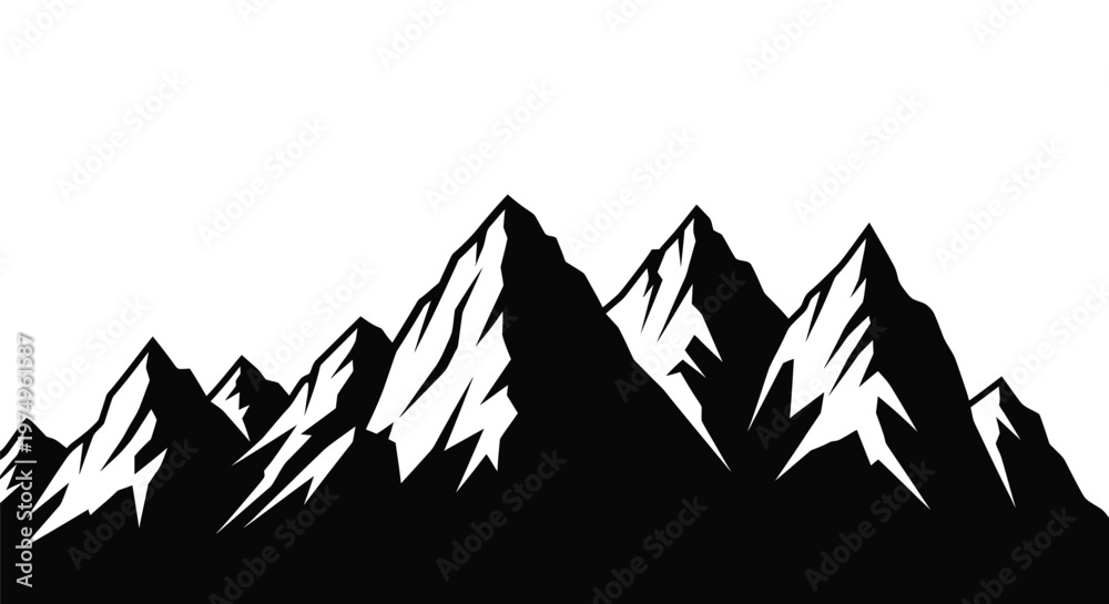 Obraz premium Dramatic mountain range landscape defined by a stark black silhouette