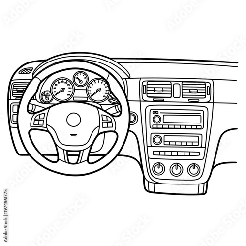 Tableau sur toile Car interior dashboard view steering wheel instrument panel and central console