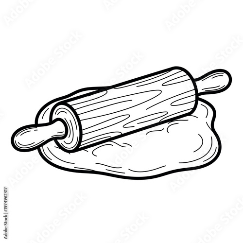 Sketch of a rolling pin and dough a culinary illustration