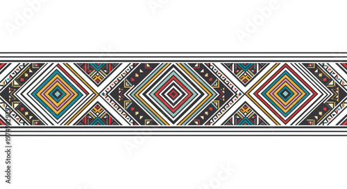 Colorful tribal geometric pattern with diamond shapes
