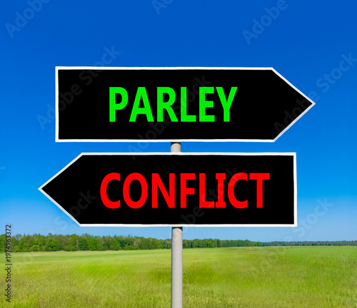 Tableau sur toile Parley instead conflict symbol