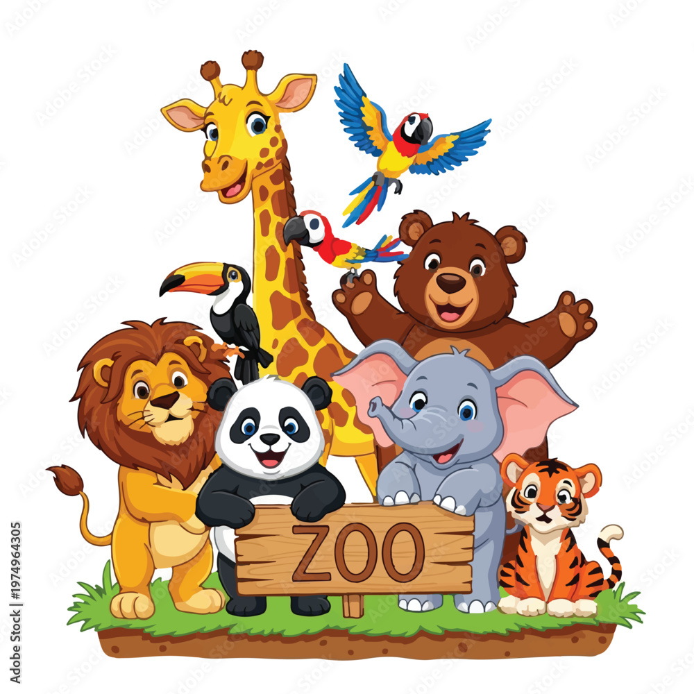 Naklejka premium Zoo Animals Cartoon Collection Commercial Illustration