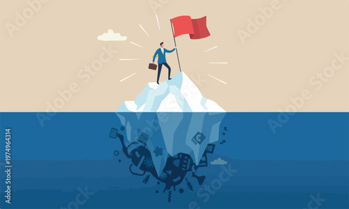 Vászonkép Success iceberg illusion, visible, risk or failure hidden underwater, achievemen