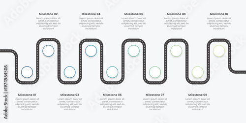 Roadmap Infographic Design With Ten Steps Business Milestone Timeline
