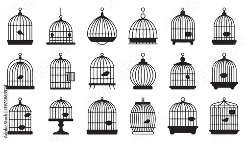 Classic cage icon collection with ornamental and vintage design style