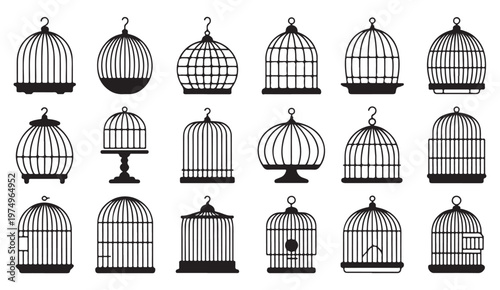 Minimal bird cage illustrations for pet and decorative design projects