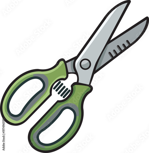 Green Harvest Scissors Illustration for Gardening and Pruning