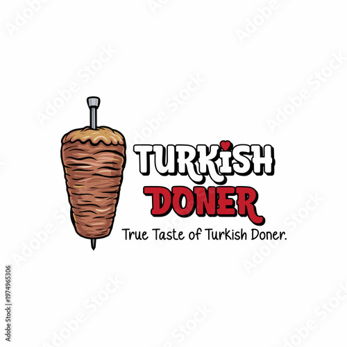 Turkish Doner Kebab Illustration – Street Food Meat Vertical Rotisserie Logo Design