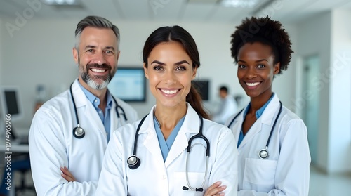 Team Of Diverse Medical Professionals Smiling Together In A Modern Healthcare Facility