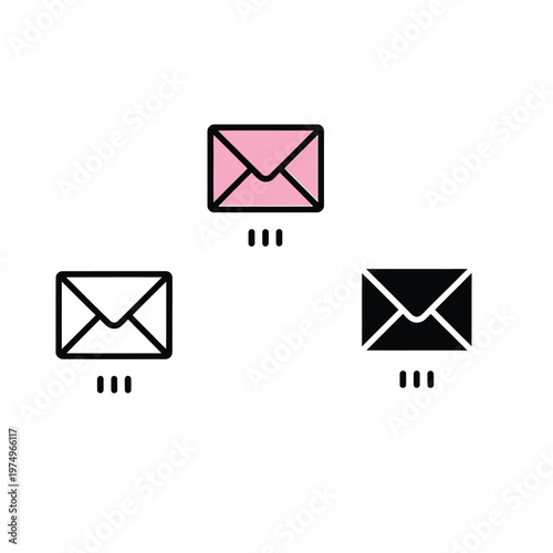 Three email icons in varying colors and styles displayed on a white background