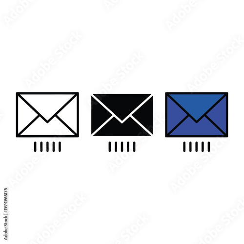 Three email envelope icons in varying colors with rows of dots below each