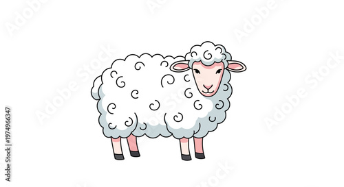 Adorable cartoon sheep with fluffy curly wool isolated on white background.