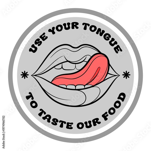 Woman touching her lips with tongue as a symbol of enjoying food Sticker