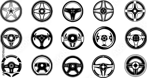 Car Steering wheels icon set, isolated on white background, vector Illustration