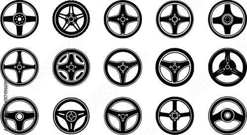 Car Steering wheels icon set, isolated on white background, vector Illustration