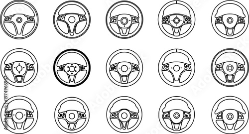 Car Steering wheels icon set, isolated on white background, vector Illustration