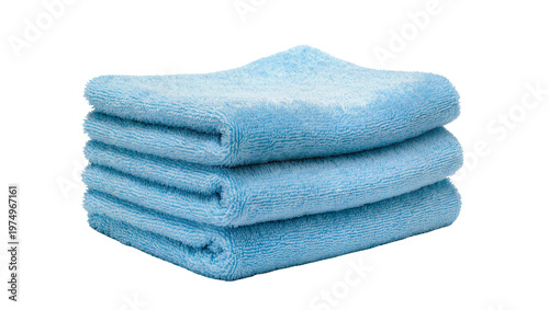 Obraz na płótnie Isolated stack of three light blue soft microfiber towels neatly folded for clea