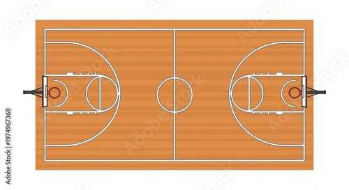 Top view of an indoor basketball court with markings
