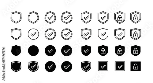 Security Icons Shields, Checkmarks, and Padlocks for Protection and Verification