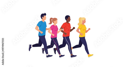 Group of diverse people jogging together in activewear