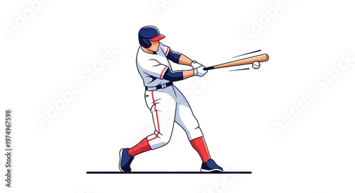Illustration of a baseball player hitting a ball in action pose