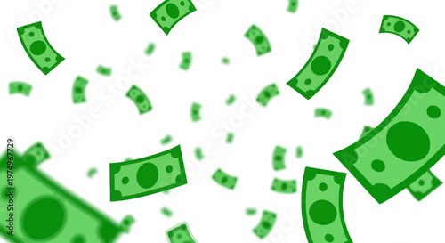 Dynamic illustration of green currency bills gracefully falling, symbolizing financial prosperity, unexpected wealth, business success, and economic opportunity