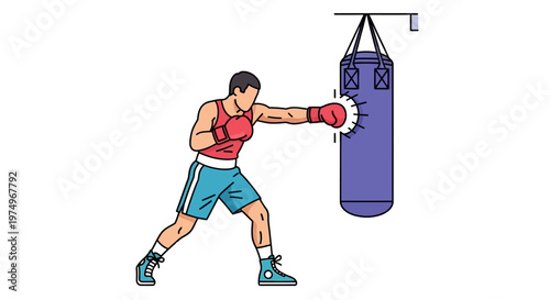Illustration of a boxer punching a hanging punching bag