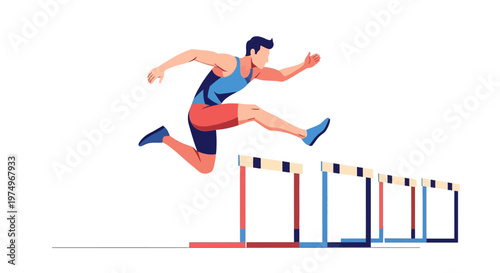 Athletic man hurdling in dynamic vector illustration on white background