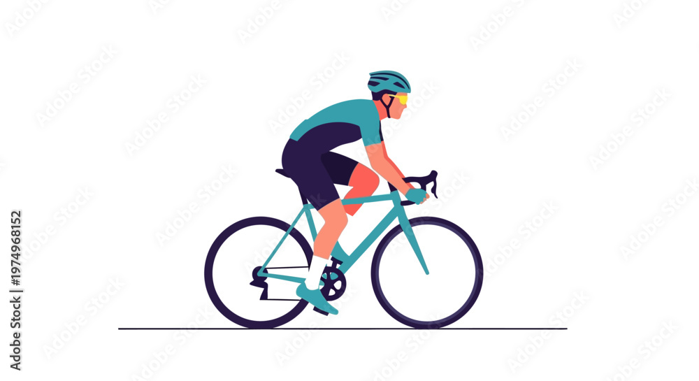 Fototapeta premium Cyclist riding road bike in minimalist vector illustration