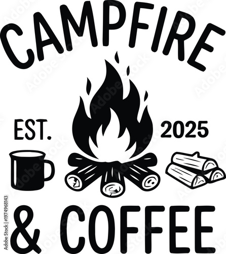 Vintage Campfire Logo Design with Coffee & Beer Elements