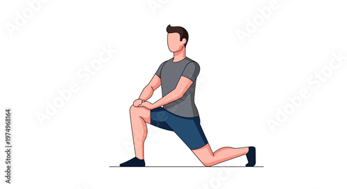 Illustration of a Man Stretching in a Lunge Position on White Background