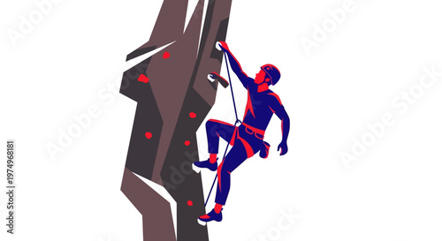 Vector illustration of a rock climber scaling an abstract cliff