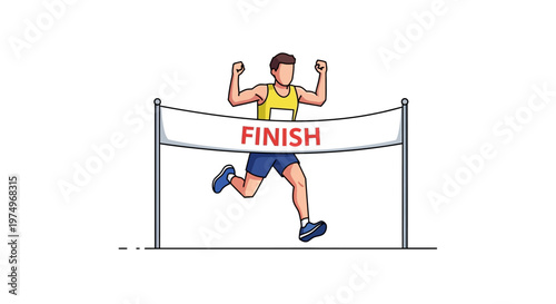 Illustration of a Runner Crossing the Finish Line in Victory