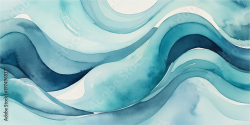 A soft blue abstract background features flowing wavy lines and liquid textures in a light vector illustration design
