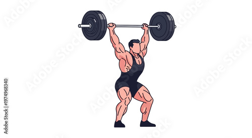 Illustration of muscular weightlifter lifting heavy barbell