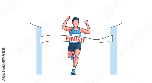 Runner Crossing Finish Line in Marathon Victory Celebration