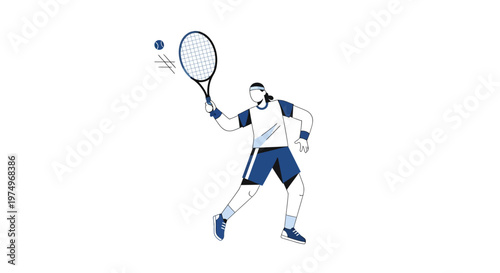 Minimalist vector illustration of a tennis player hitting a ball